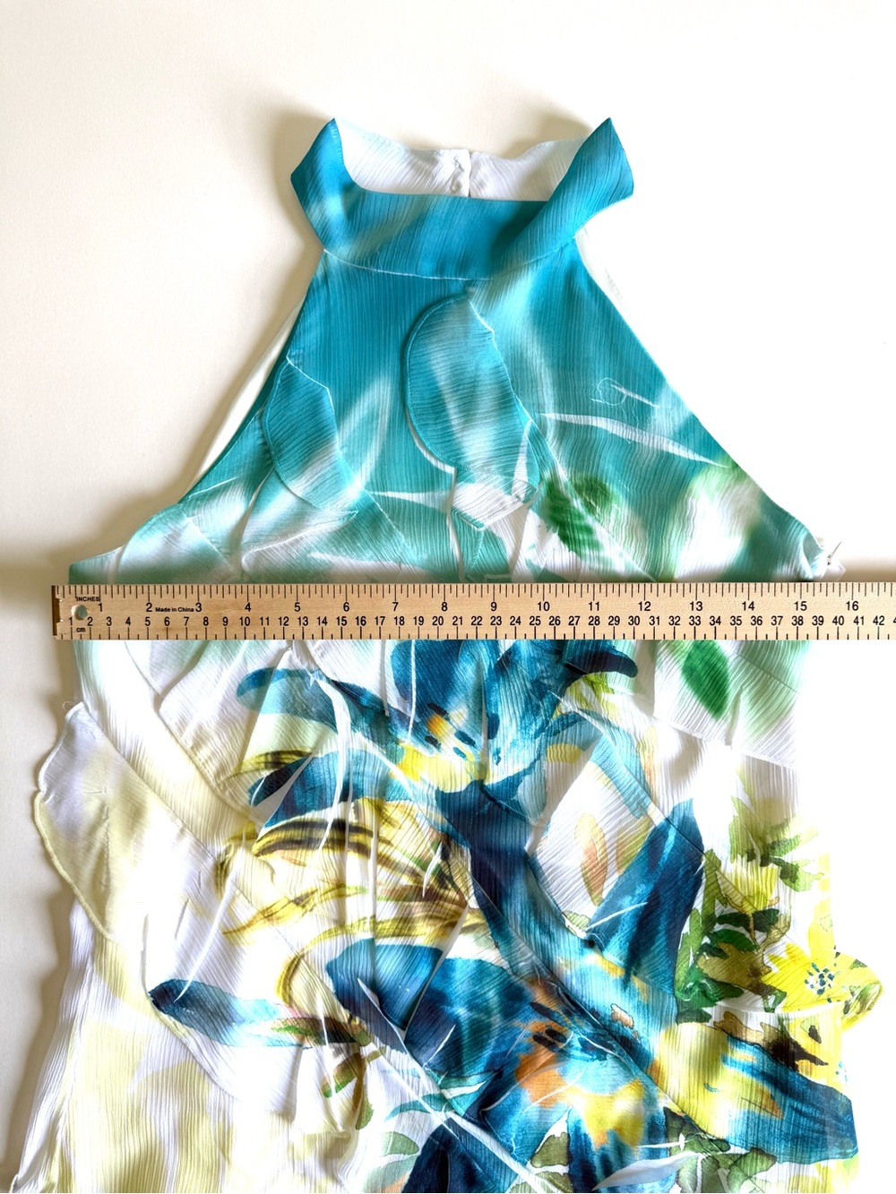 IZ Byer Y2K Tropical Lily Halter Top Blouse Teal Blue Yellow Mock Neck Size S - Picture 11 of 12
